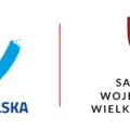 Herb samorządu województwa wielkopolskiego oraz napis: "samorząd województwa wielkopolskiego" oraz logo, pod którym pisze "Wielkopolska"