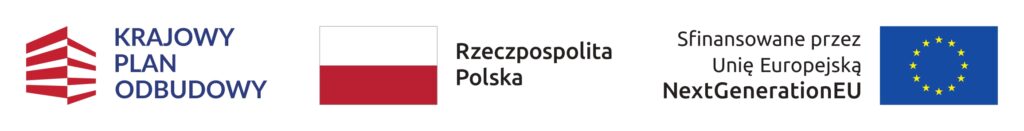 Logotypy: Krajowy Plan Odbudowy, Rzeczpospolita Polska i informacja: "Sfinansowane przez Unię Europejską NextGenerationEU" oraz flaga UE.